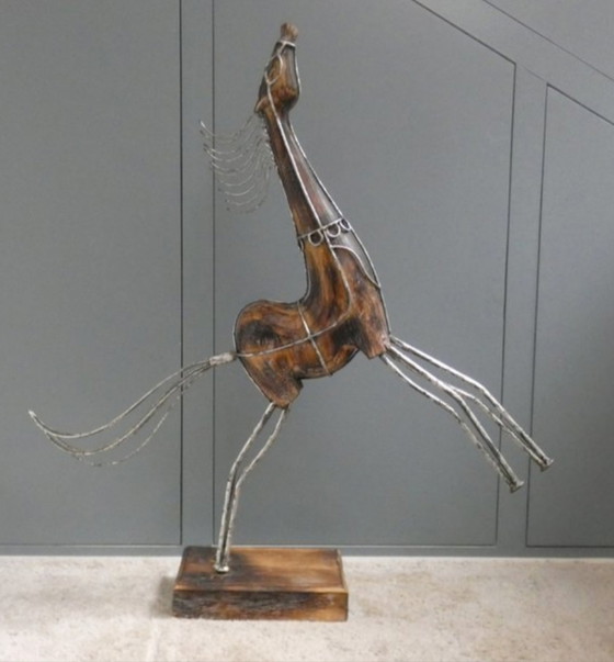 Image 1 of Sculpture rising horse teak