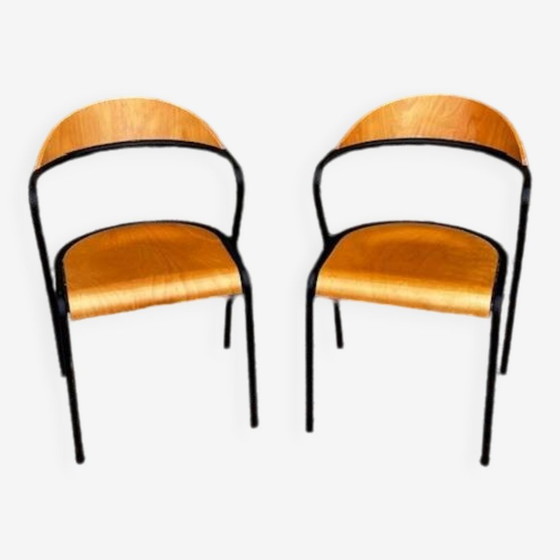 Image 1 of Pair De Chaises Bois Et Métal Noir