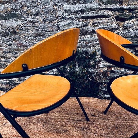 Image 1 of Pair De Chaises Bois Et Métal Noir