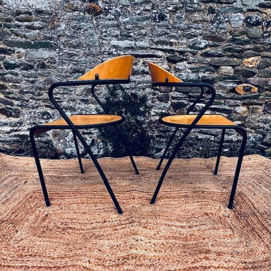 Image 1 of Pair De Chaises Bois Et Métal Noir