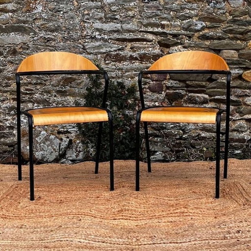 Pair De Chaises Bois Et Métal Noir