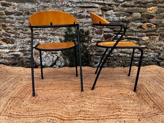 Image 1 of Pair De Chaises Bois Et Métal Noir