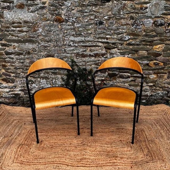 Image 1 of Pair De Chaises Bois Et Métal Noir