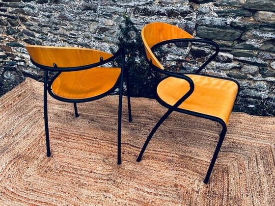 Image 1 of Pair De Chaises Bois Et Métal Noir