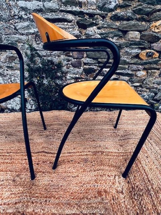 Image 1 of Pair De Chaises Bois Et Métal Noir