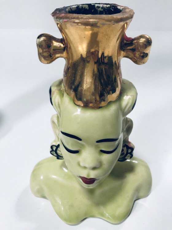 Image 1 of Candelabros africanistas antiguos • Cerámica esmaltada • 1950