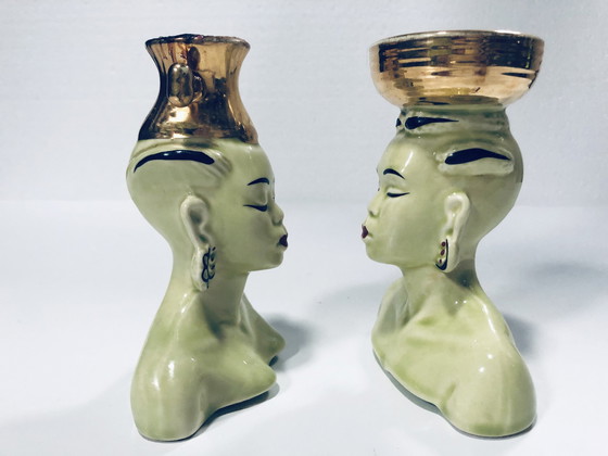 Image 1 of Candelabros africanistas antiguos • Cerámica esmaltada • 1950
