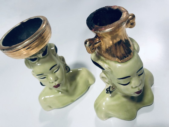 Image 1 of Candelabros africanistas antiguos • Cerámica esmaltada • 1950