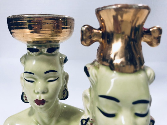 Image 1 of Candelabros africanistas antiguos • Cerámica esmaltada • 1950