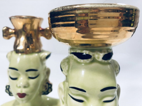 Image 1 of Candelabros africanistas antiguos • Cerámica esmaltada • 1950