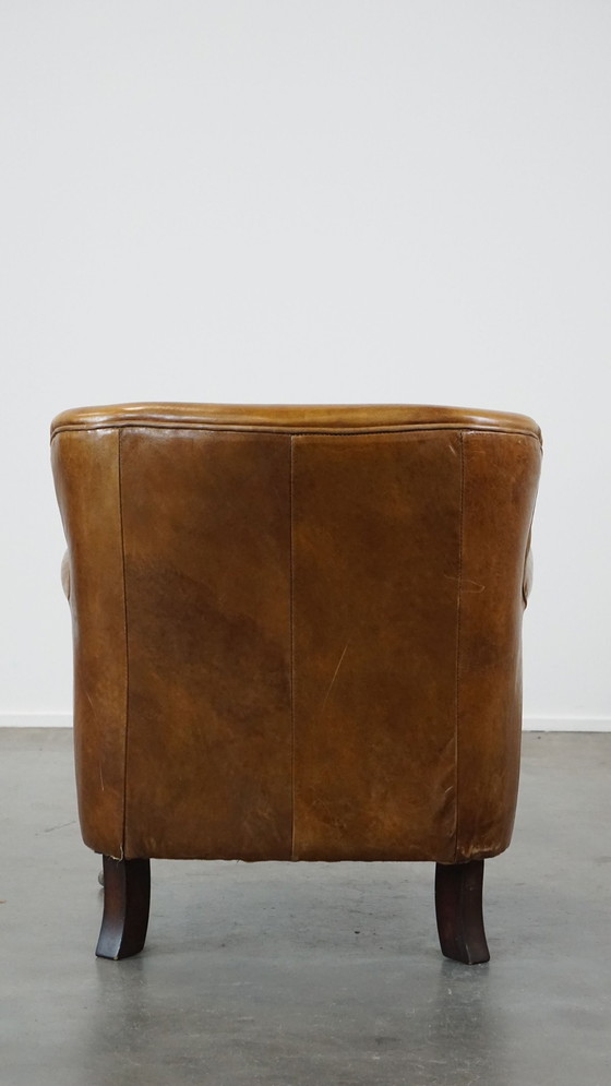 Image 1 of Beef Leather Armchair With Front Legs On Wheels