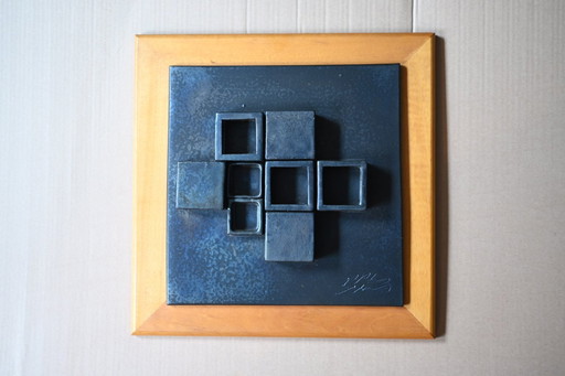 Cubist art object made of terracotta - Relief - 70s - Signed