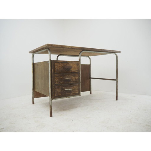 Vintage industrial steel desk, Czechoslovakia 1940