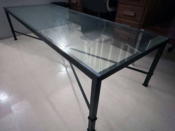 Image 1 of Tavolino da caffè scultoreo di grandi dimensioni • XXL • 180 cm x 70 cm • Ferro battuto e vetro artistico • 1980