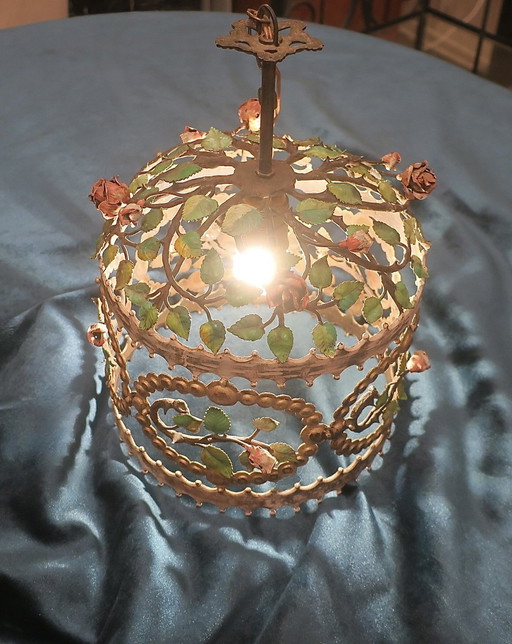 Italian Painted Iron And Tole Boho Pendant Light, 1950S