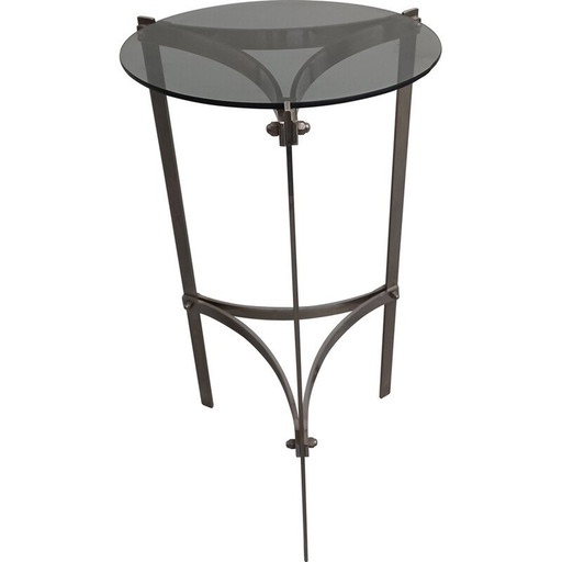 Vintage smoked glass and metal side table, 1970