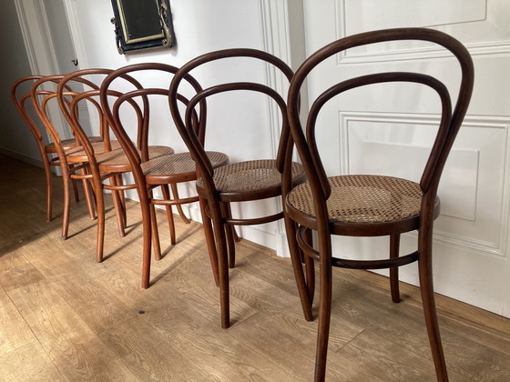 Image 1 of 6X Thonet No. 14 Chairs With Webbing Seats