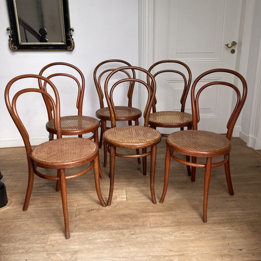 6X Thonet No. 14 Chairs With Webbing Seats