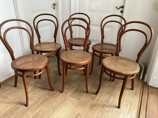 6X Thonet No. 14 Chairs With Webbing Seats