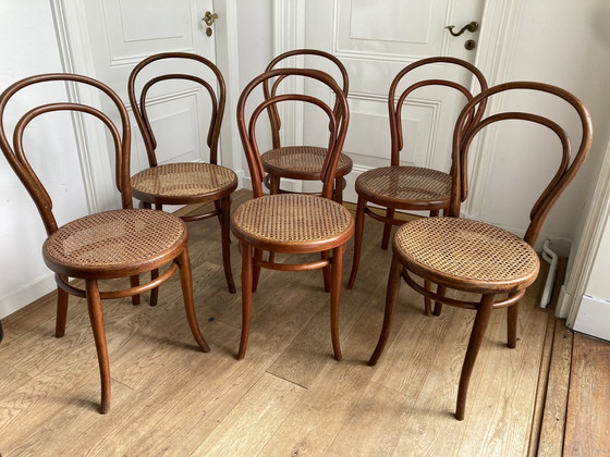 Image 1 of 6X Thonet No. 14 Chairs With Webbing Seats