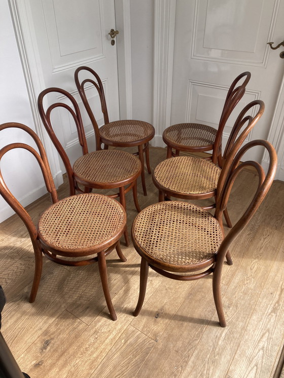 Image 1 of 6X Thonet No. 14 Chairs With Webbing Seats