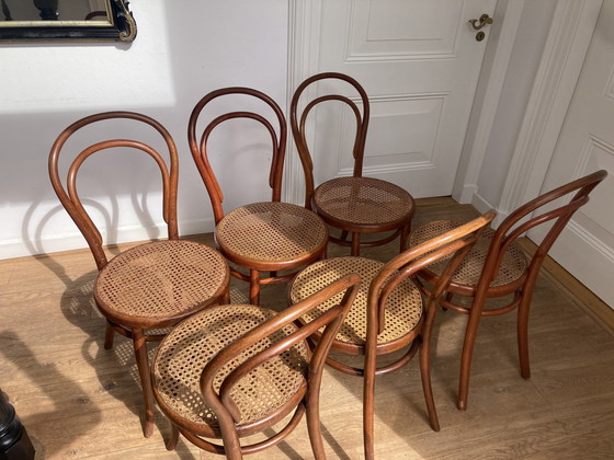 Image 1 of 6X Thonet No. 14 Chairs With Webbing Seats