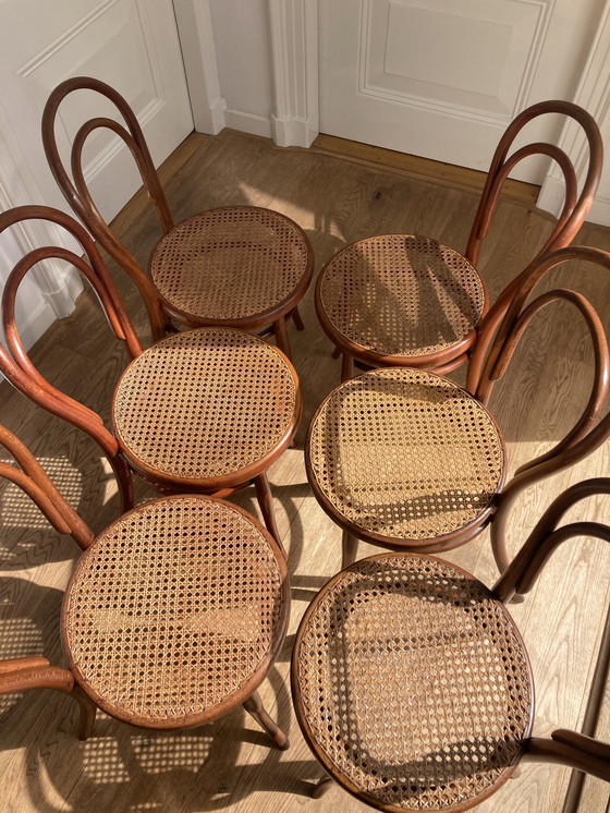 Image 1 of 6X Thonet No. 14 Chairs With Webbing Seats