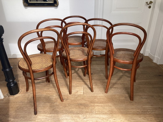 Image 1 of 6X Thonet No. 14 Chairs With Webbing Seats