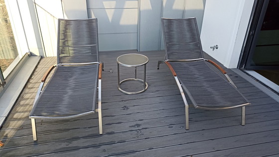 Image 1 of 2x Artelia Inca L deck chairs and table