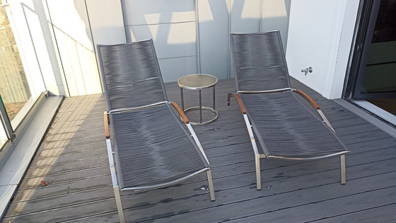 Image 1 of 2x Artelia Inca L deck chairs and table