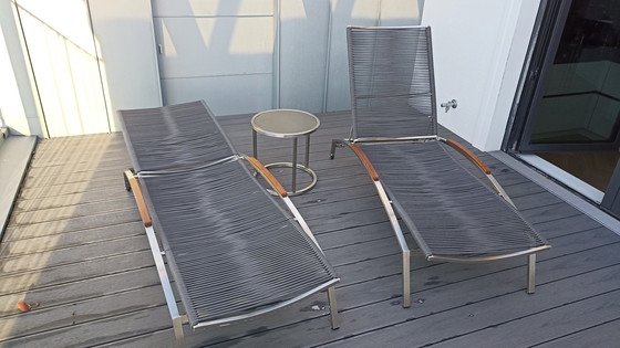 Image 1 of 2x Artelia Inca L deck chairs and table