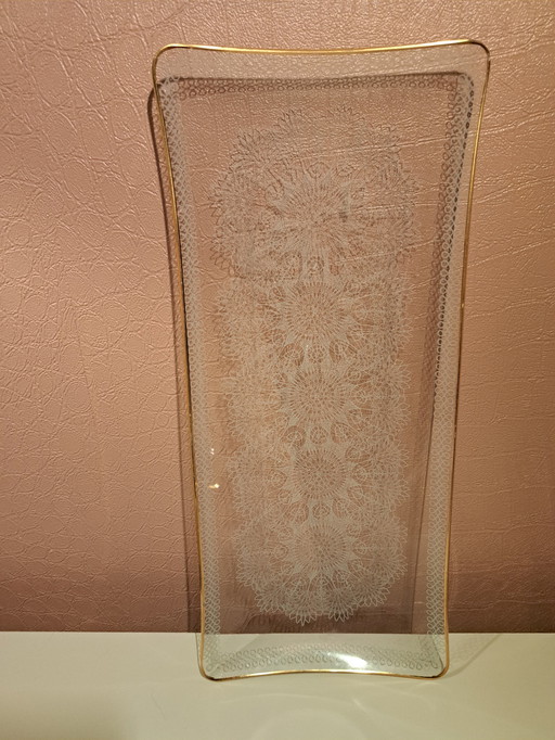 Serving Bowl Glass Lace Motif With Gold Edge