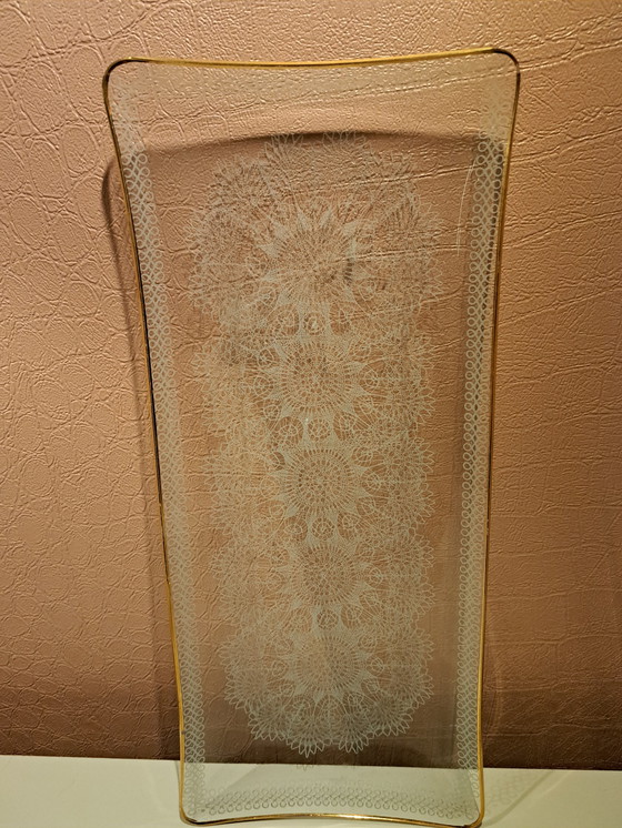 Image 1 of Serving Bowl Glass Lace Motif With Gold Edge