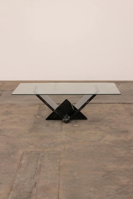 Italian marble coffee table with glass top, 1970