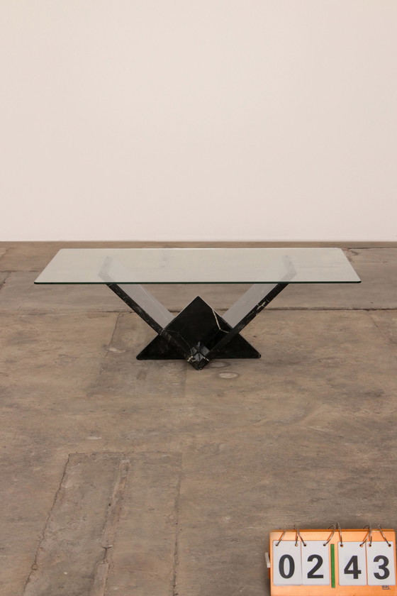 Image 1 of Italian marble coffee table with glass top, 1970