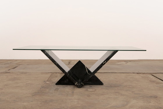 Image 1 of Italian marble coffee table with glass top, 1970