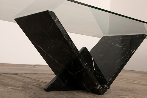 Image 1 of Italian marble coffee table with glass top, 1970