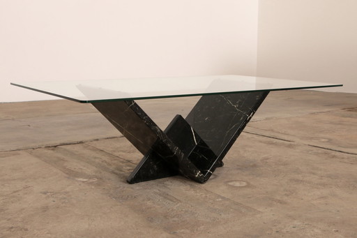 Italian marble coffee table with glass top, 1970