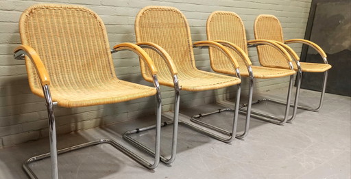 4x vintage riet eetkamerstoelen