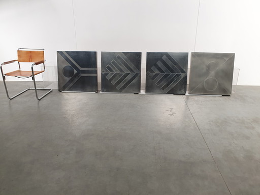 Pannelli murali in metallo vintage brutalisti geometrici anni '60 