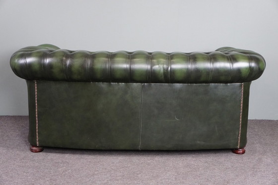 Image 1 of Green cow leather Chesterfield sofa, 2 seater