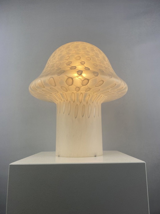 Image 1 of Large White Glass Peill and Putzler Mushroom Table Lamp Xl 1970