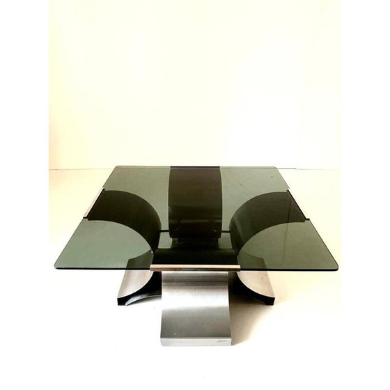 Image 1 of Vintage coffee table in smoked glass and aluminum by François Monnet, France 1970
