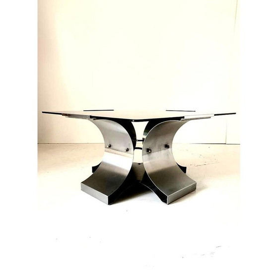 Image 1 of Vintage coffee table in smoked glass and aluminum by François Monnet, France 1970