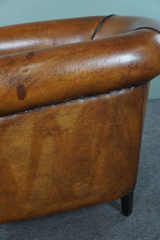 Image 1 of Large sheep leather club chair finished with black piping