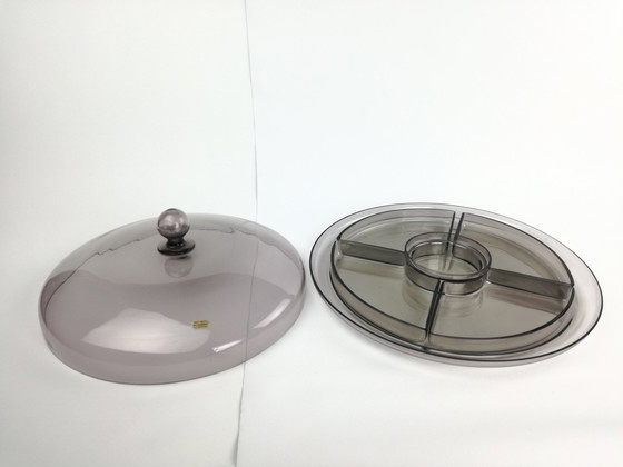 Image 1 of Vassoio da portata in vetro fumé di Vicke Lindstrand per Orrefors, Svezia, 1930