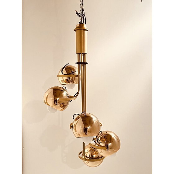 Image 1 of 1x Grande candelabro cromato dorato in stile spaziale di Reggiani, Italia, anni '70