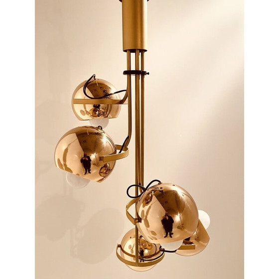 Image 1 of 1x Grande candelabro cromato dorato in stile spaziale di Reggiani, Italia, anni '70