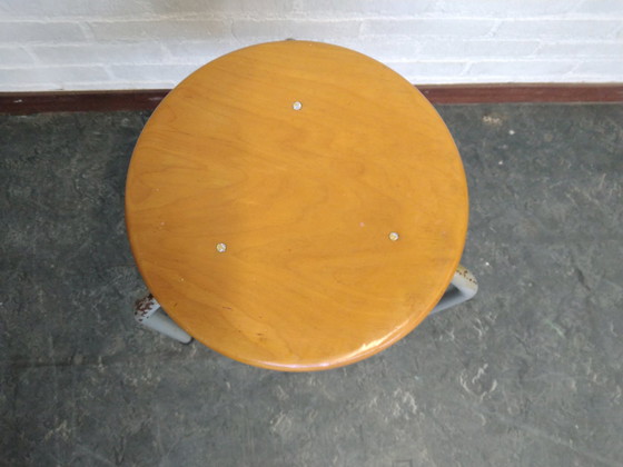 Image 1 of Industrial Vintage Stool With Wooden Seat