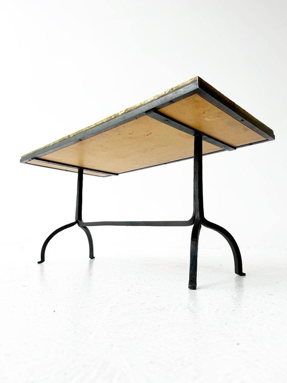 Image 1 of Side table with cast iron base & glass top